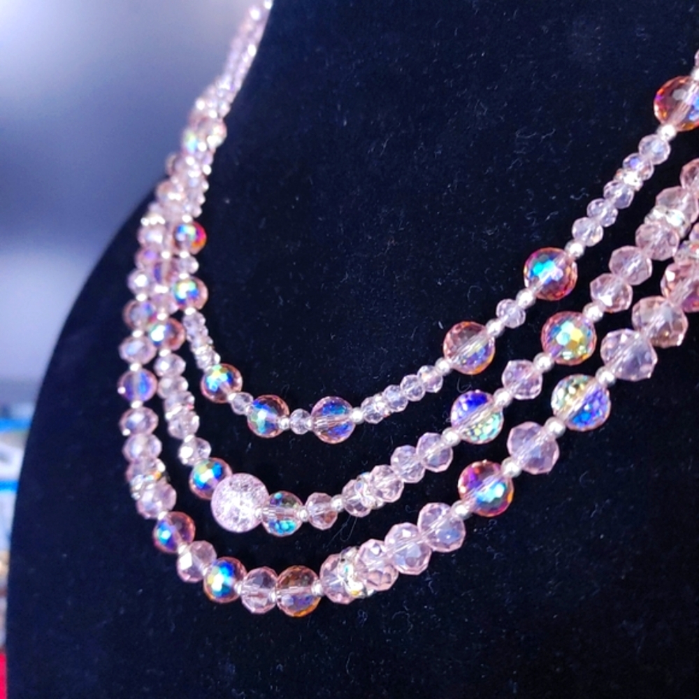 SOLD - jgates3322 -  Pink Aurora Borealis and Silver-tone Accents